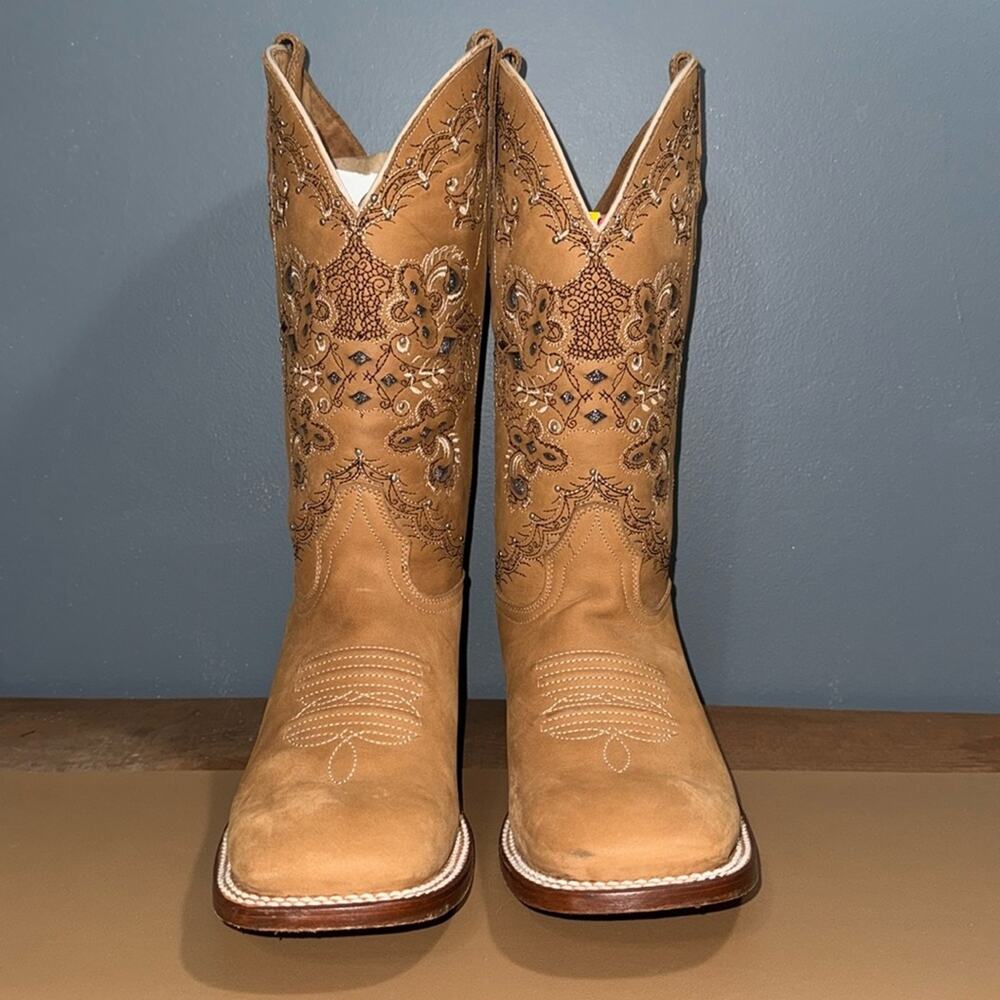 AGAVE BOOTS women’s size 10 Dulce Mariel Tan Embroidered Cowboy amazing shape